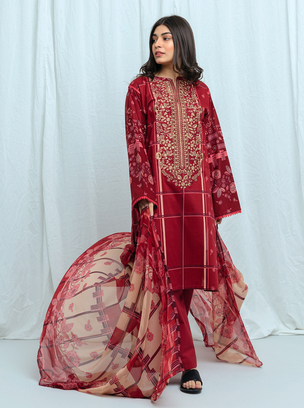 Beechtree - Red Dahlia-Embroidered-2P (UNSTITCHED)