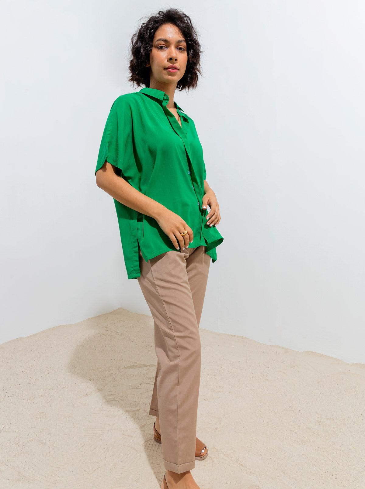 Beechtree - Bright Green Flowy Collar Shirt