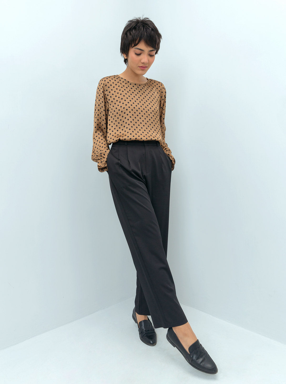 Beechtree - Copper Brown Polka Dotted Blouse