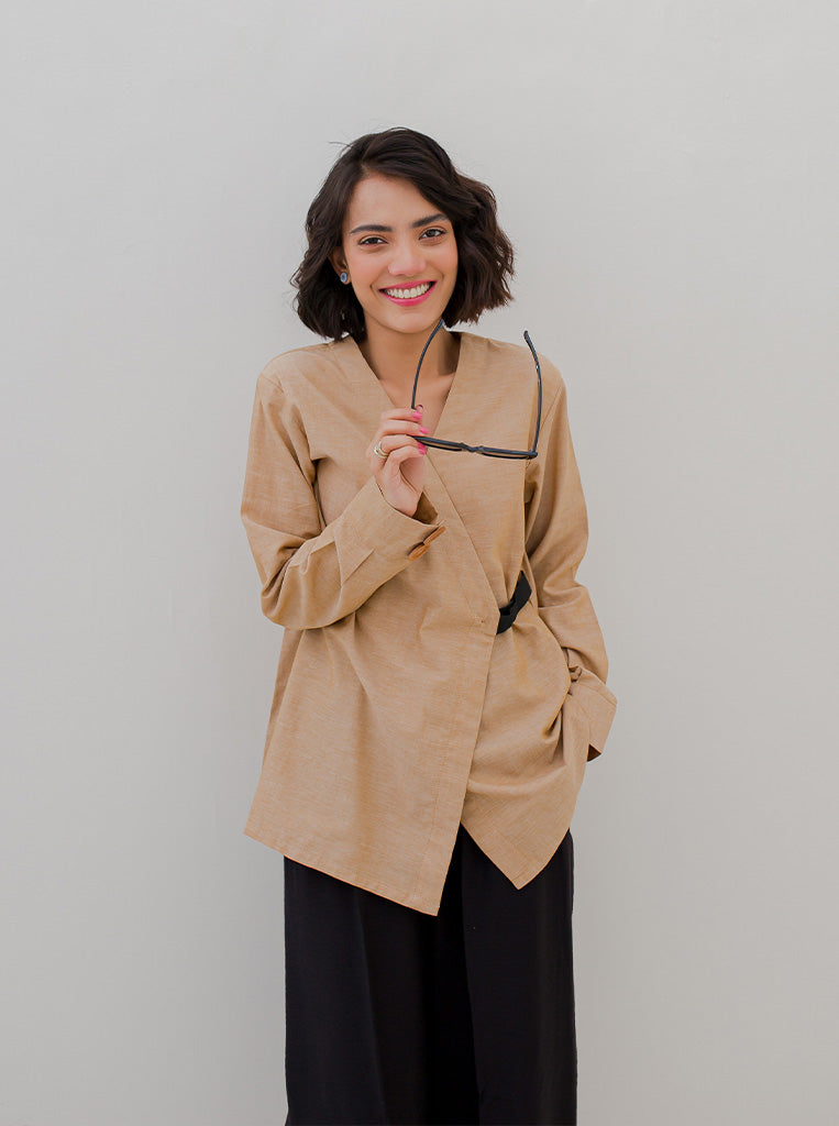 Beechtree - Tan Brown Wrap Top