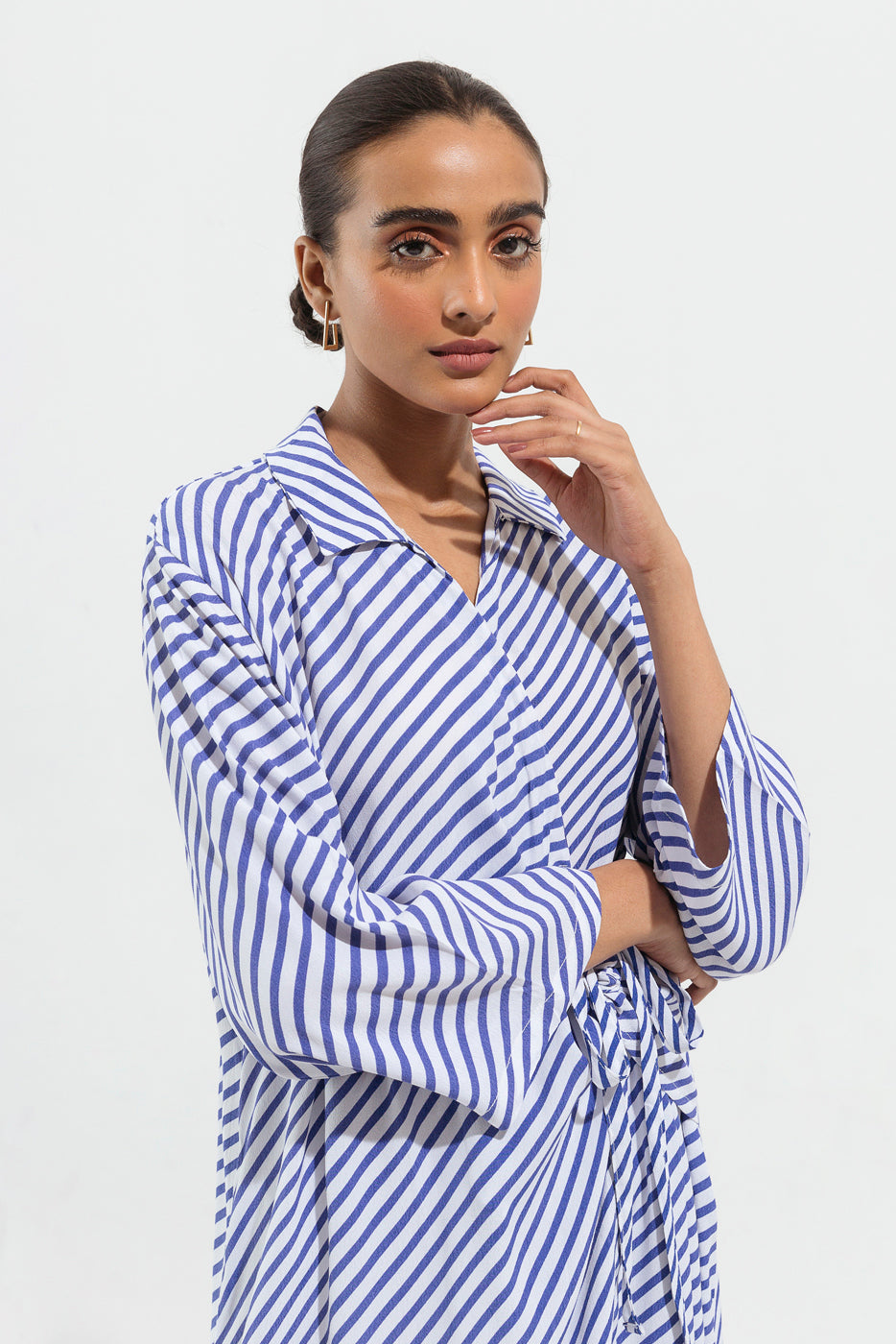 Beechtree - White And Blue Striped Knotting Dress