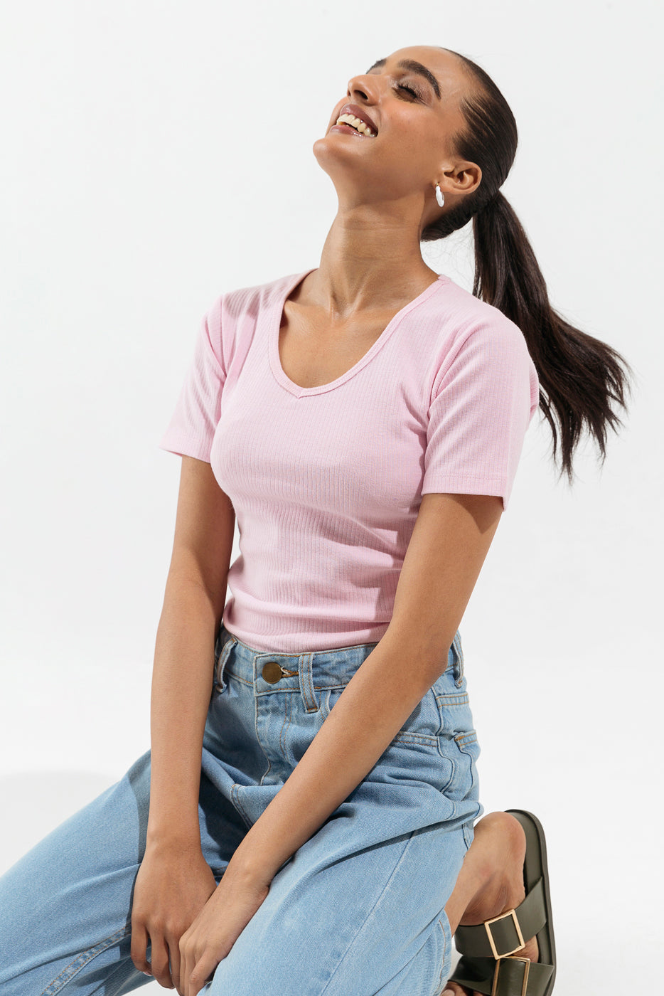 Beechtree - Light Pink V Neck Cropped Top