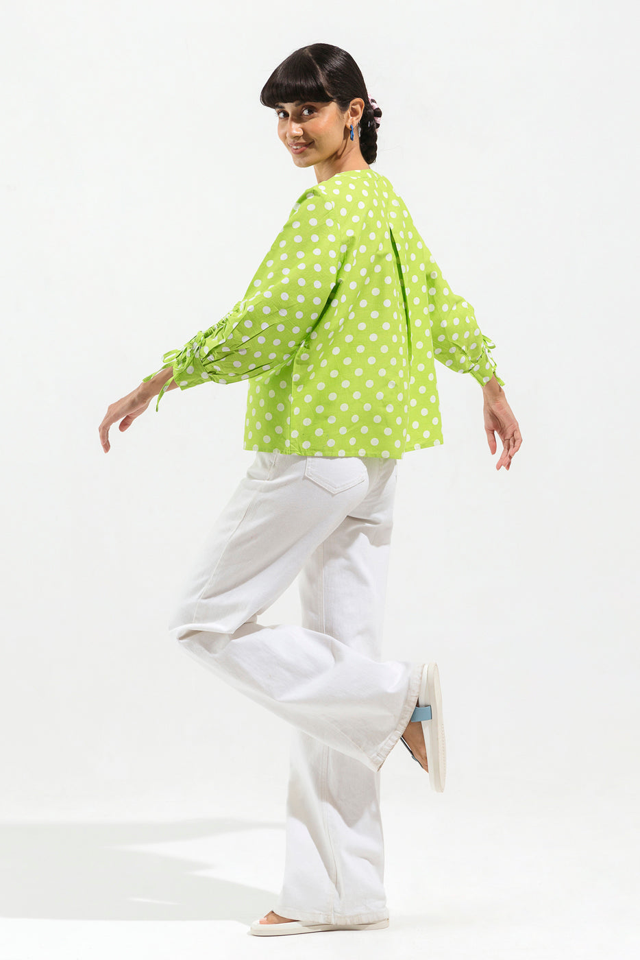 Beechtree - Leaf Green Polka Dot Button-Through Shirt
