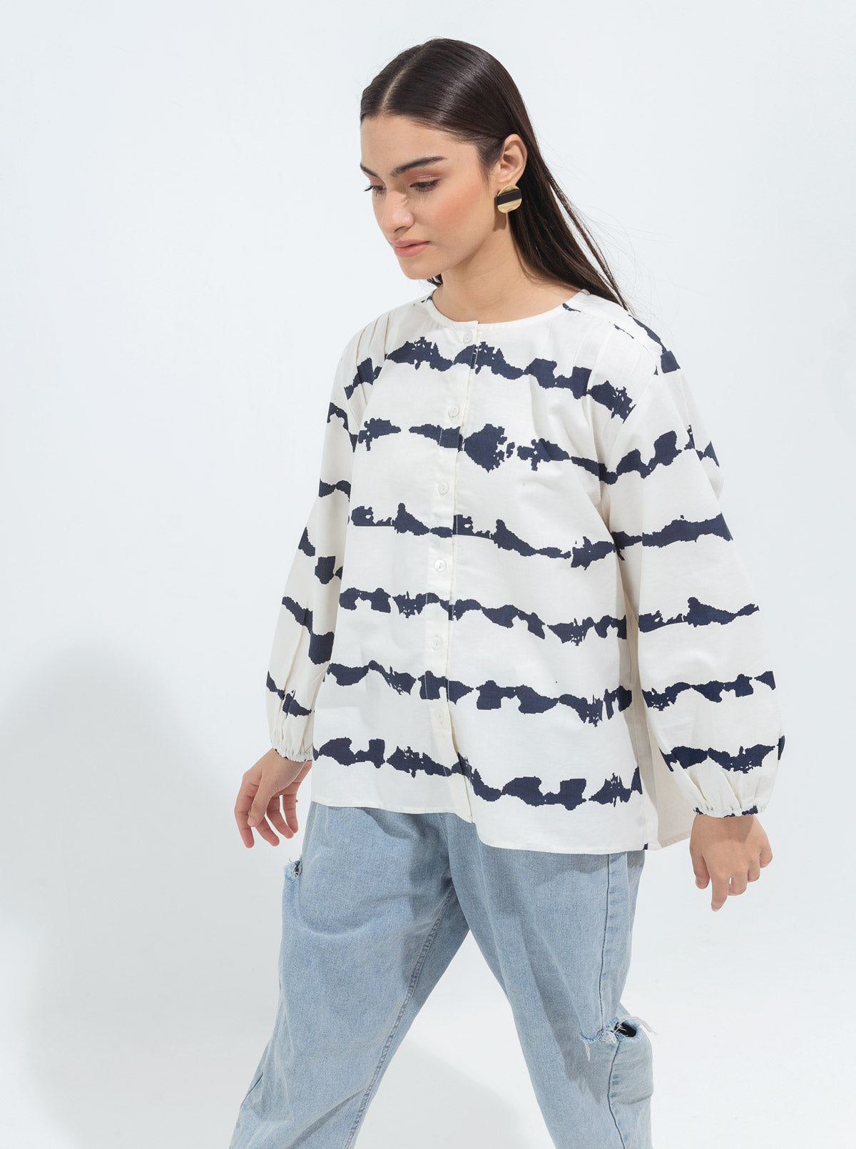 Beechtree - Cream Tie & Dye Buttoned Top