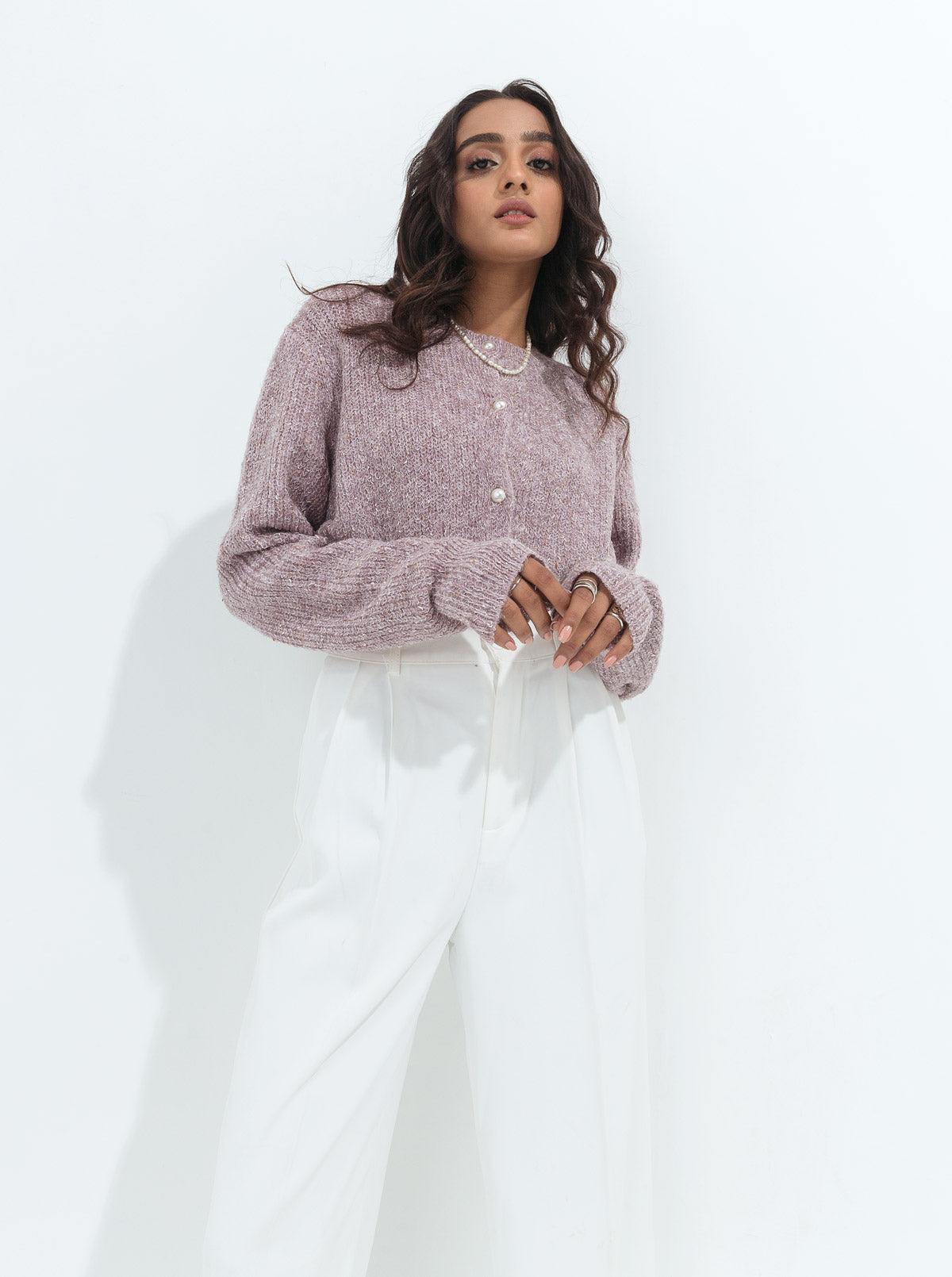 Beechtree - Lilac Heather Pearl Button Cardigan