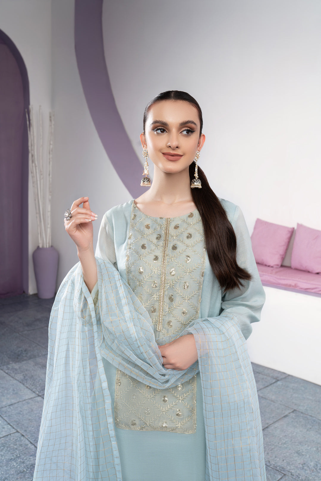 Eraj Hussain - Twinkling Treasure - Iceblue - Stitched