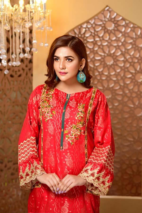 Adan's Libas - Cherry Blossom - Embroidered Jacquard Shirt
