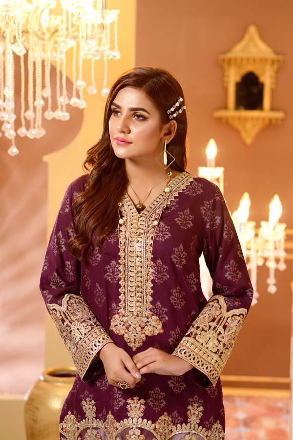 Adan's Libas - Elite Purple - Embroidered Jacquard Shirt