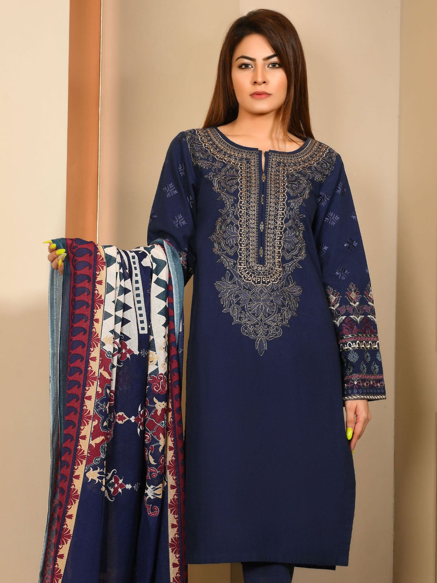 2-Piece Embroidered Winter Cotton Suit