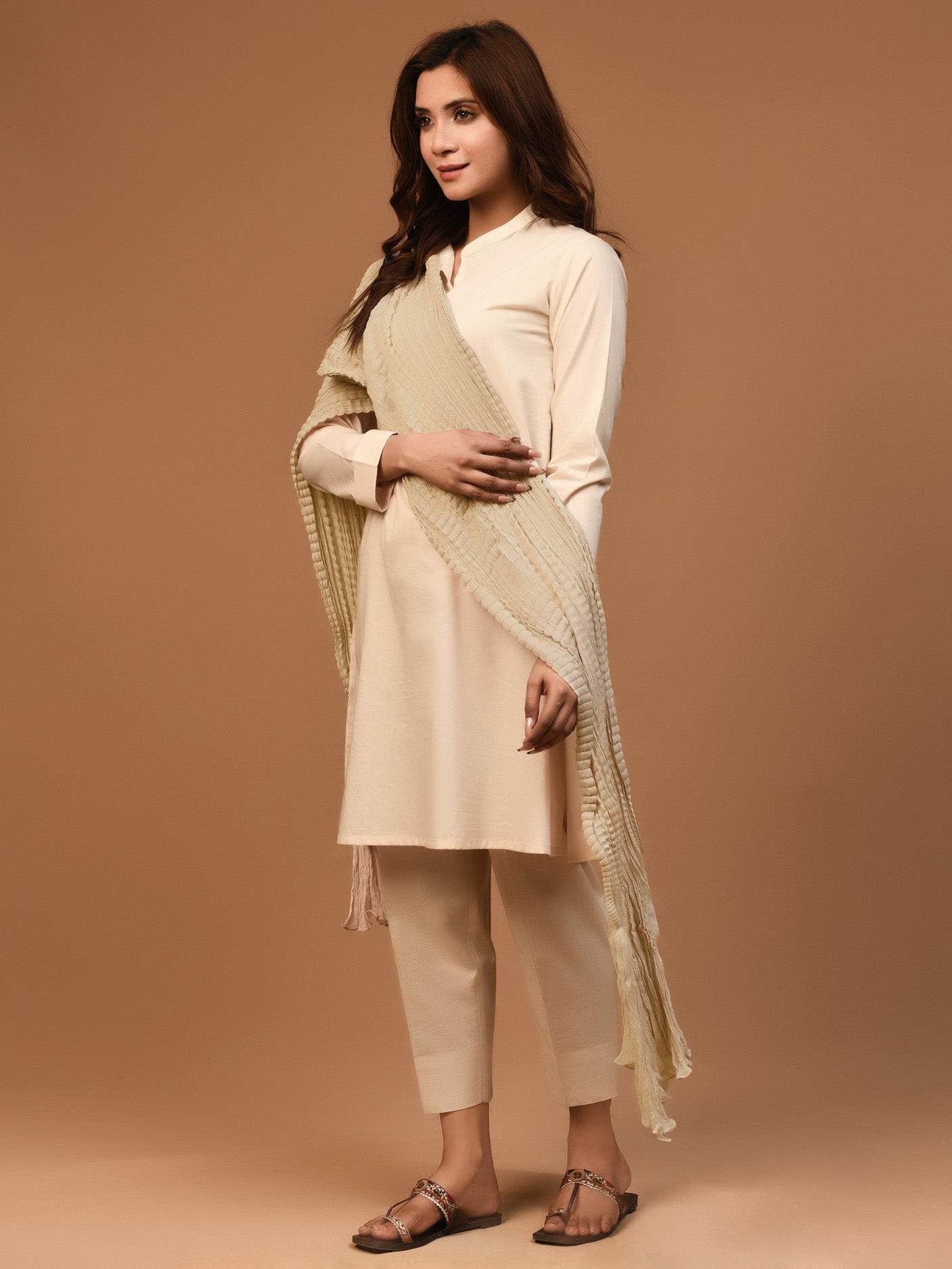 Limelight - Crushed Dupatta - Light Golden