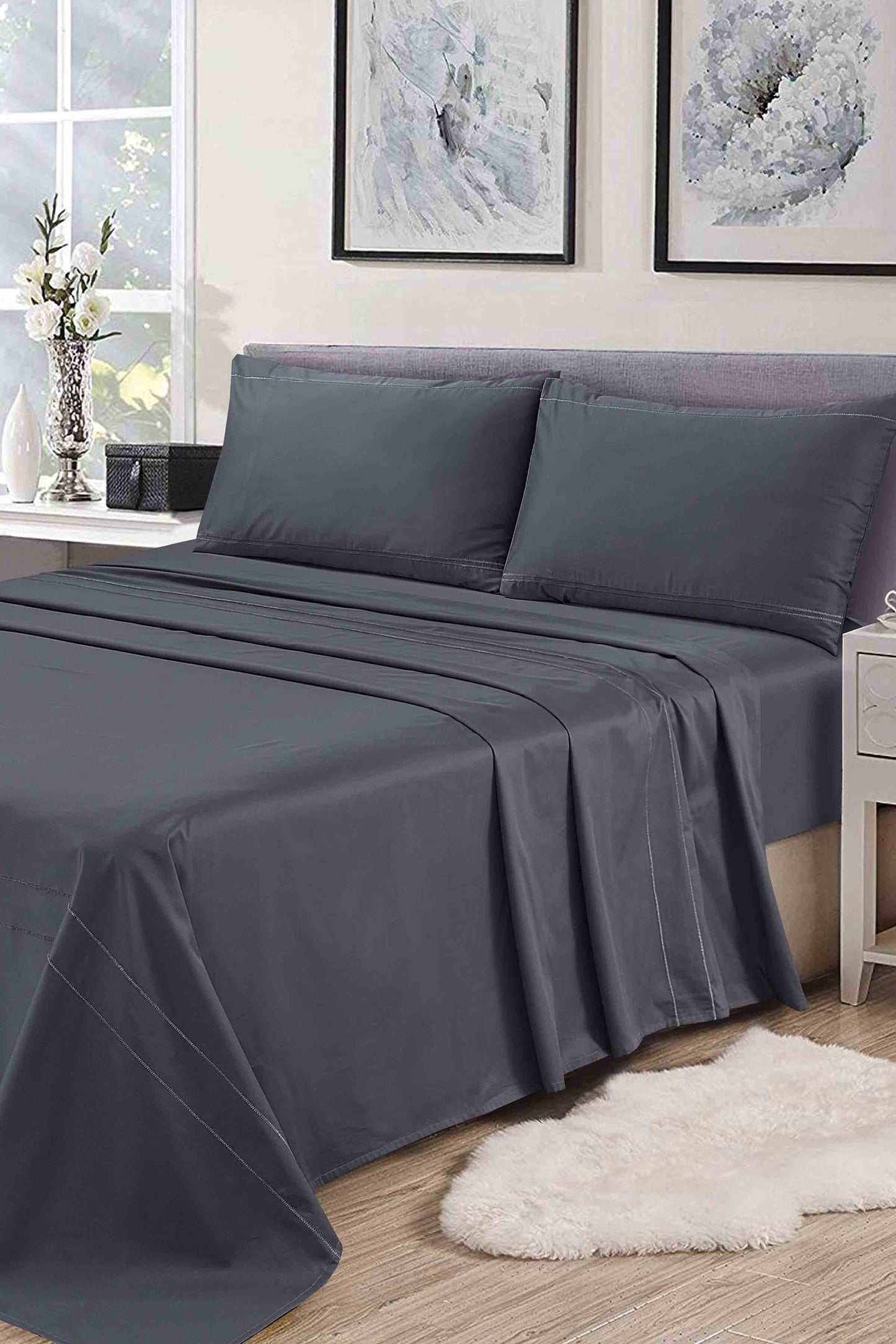Nishat Linen - Dark Grey Dyed Sheet Set