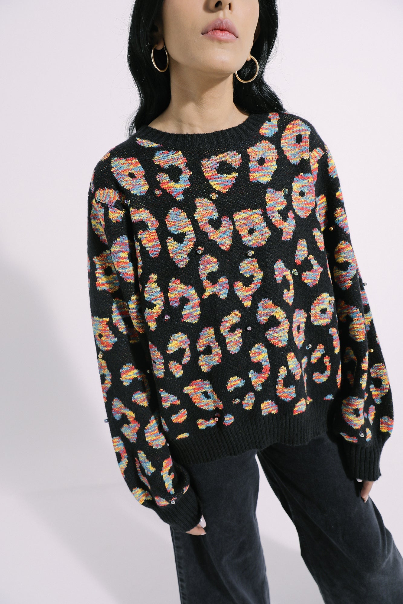 Ethnic - JACQUARD SWEATER WITH METALLIC PEARLS (E0544/108/902)