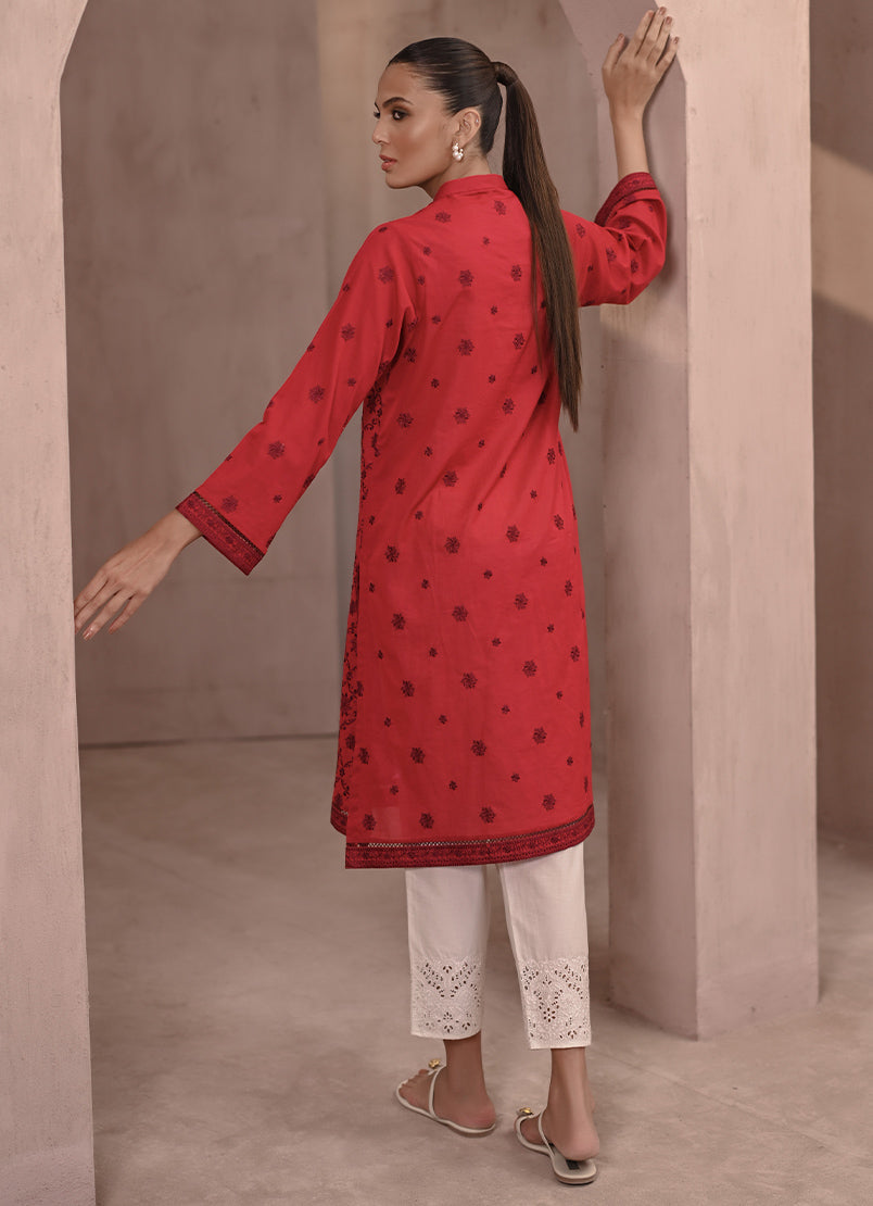 Red Schiffli Embroidered Top