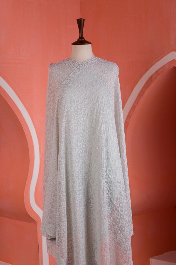 Adan's Libas - Chalk White - Chikankeri Chiffon Dupatta