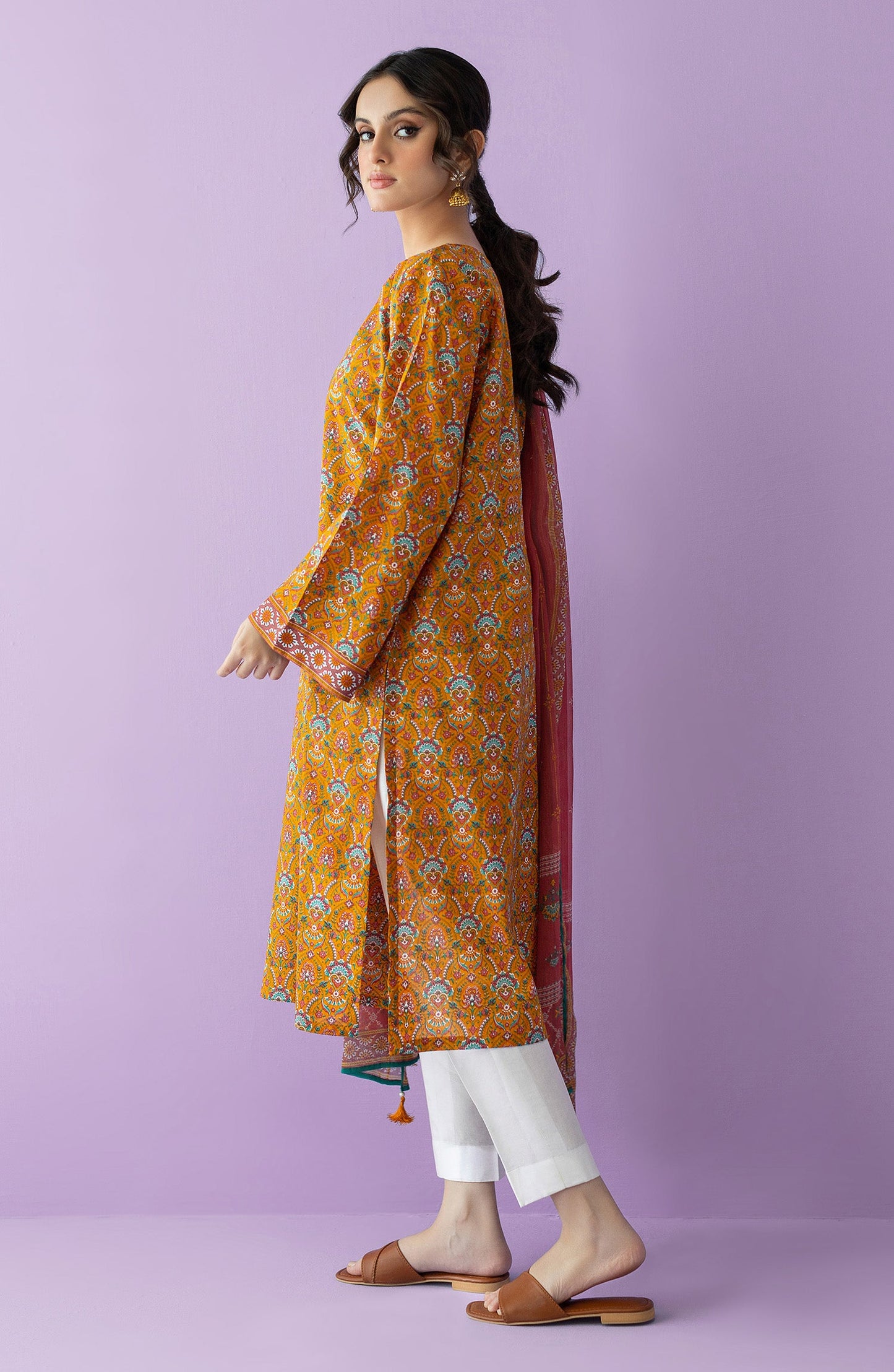 Orient - Stitched 2 Piece Embroidered Lawn Shirt and Chiffon Dupatta