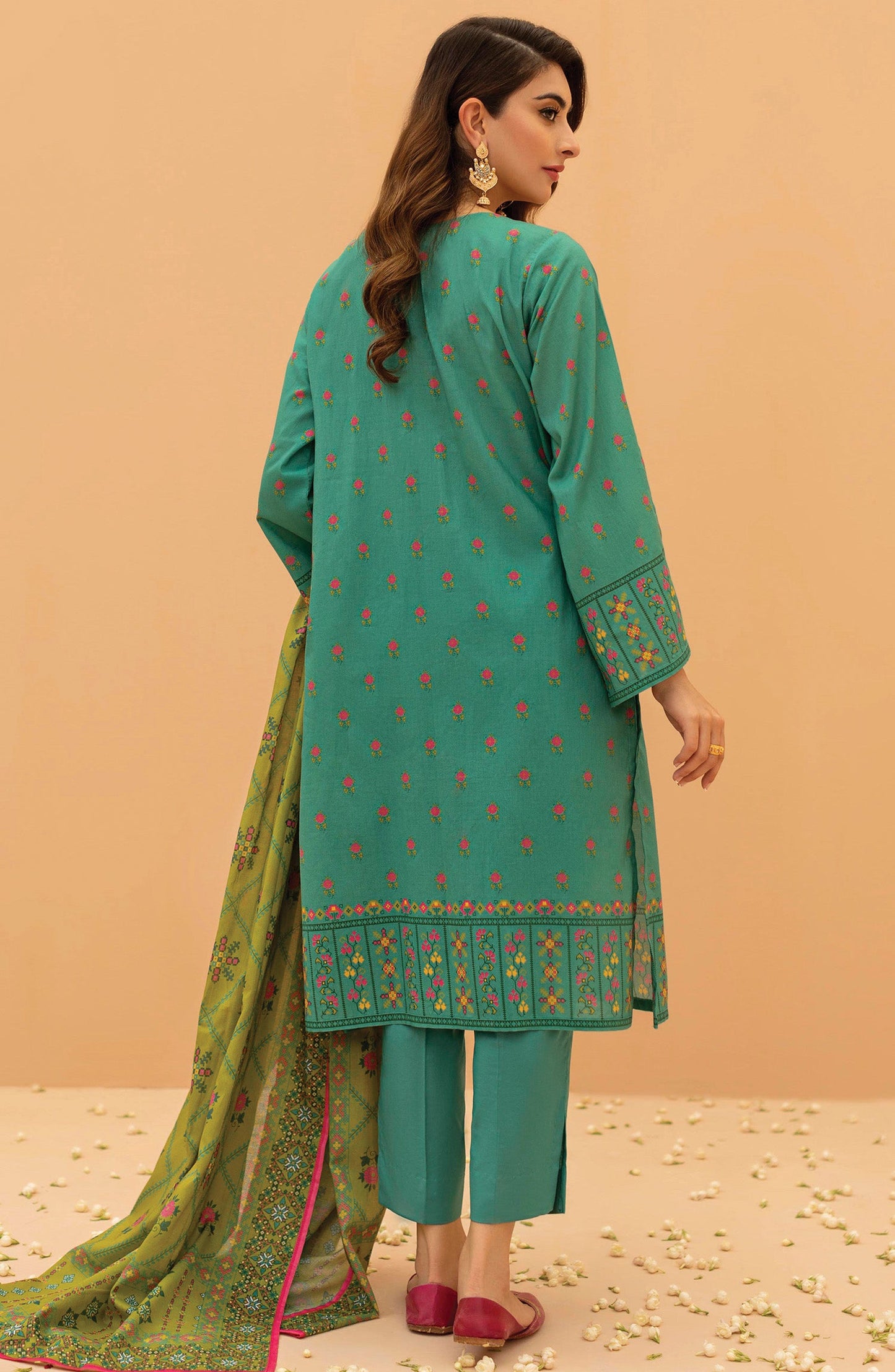Orient - Stitched 3 Piece Embroidered Cambric Shirt , Cambric Pant and Lawn Dupatta