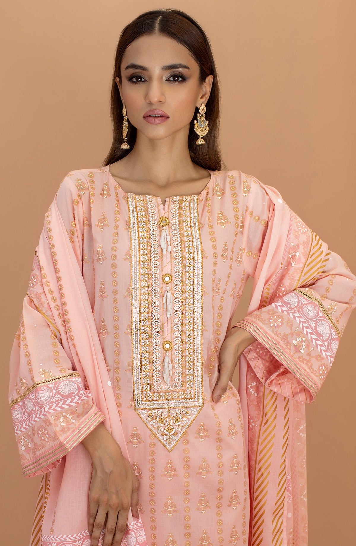 Orient - Unstitched 3 Piece Embroidered Lawn Shirt , Cambric Pant and Lawn Dupatta