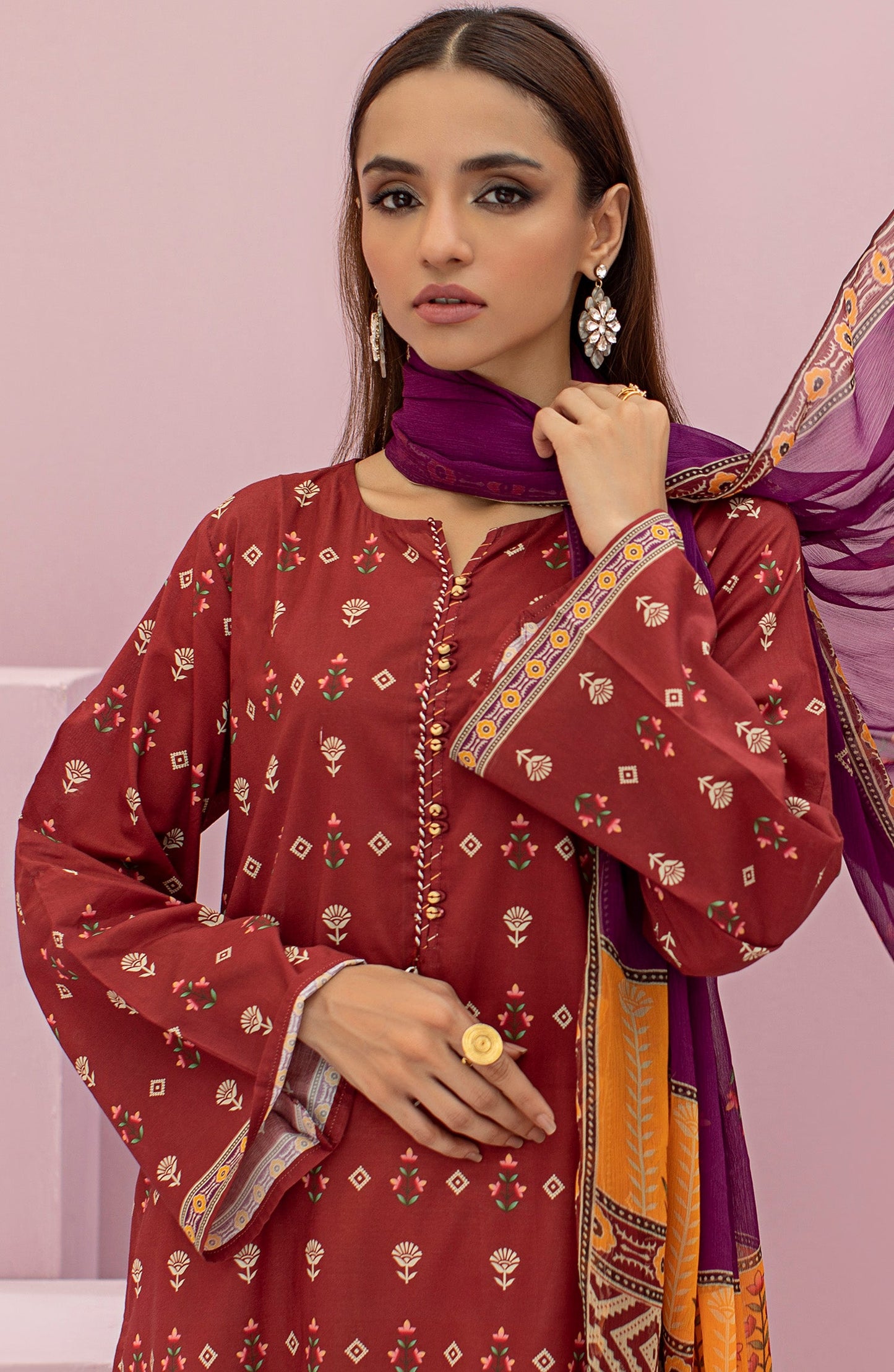 Orient - Stitched 2 Piece Printed Lawn Shirt and Kitonic Chiffon Dupatta