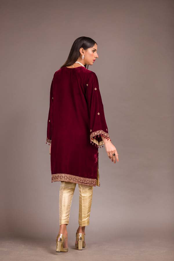 Adan's Libas - Castro - Embroidered Velvet Unstitch Kurti