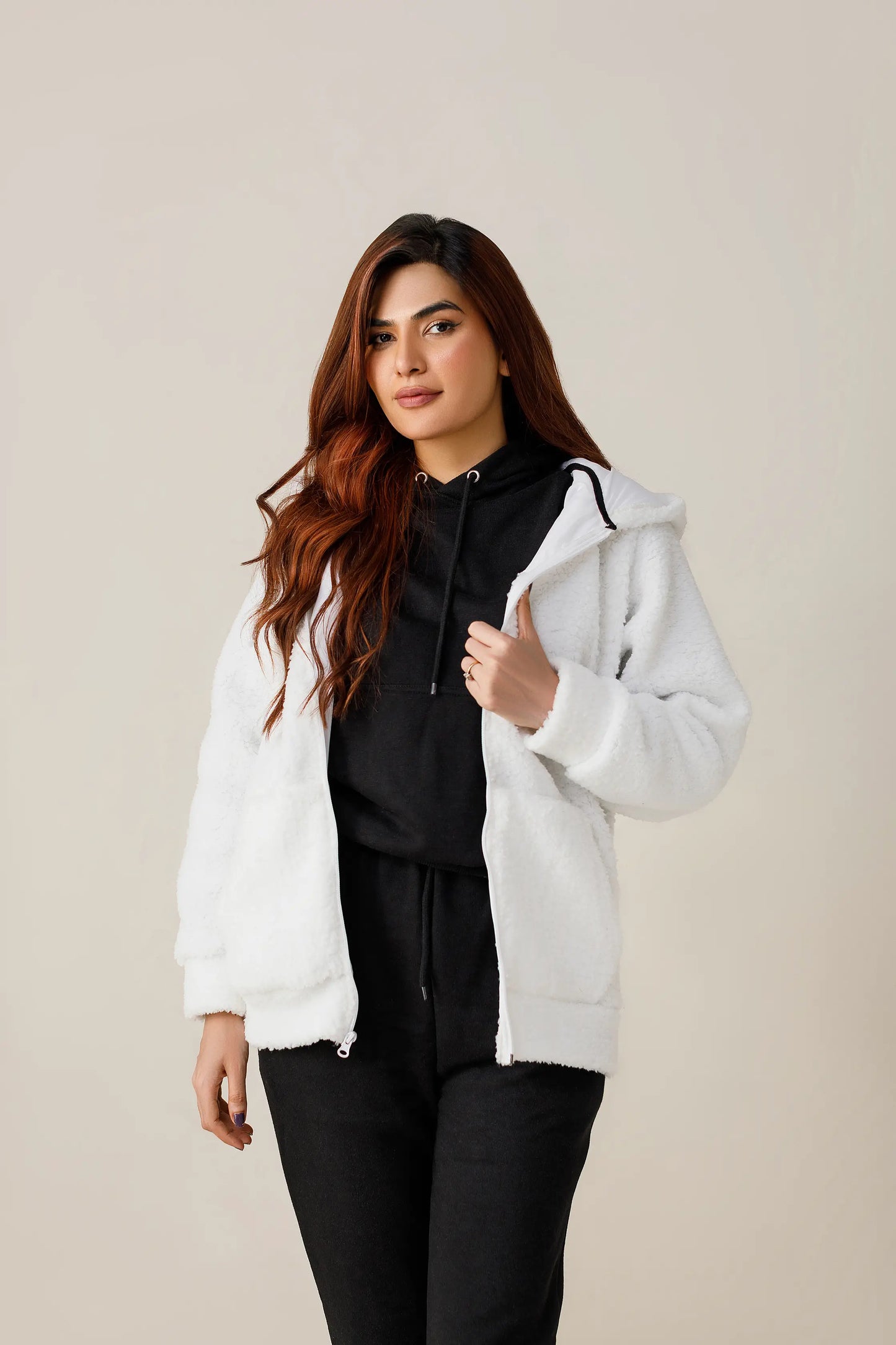 Decuir - White Cute Fur zipper Hoodie