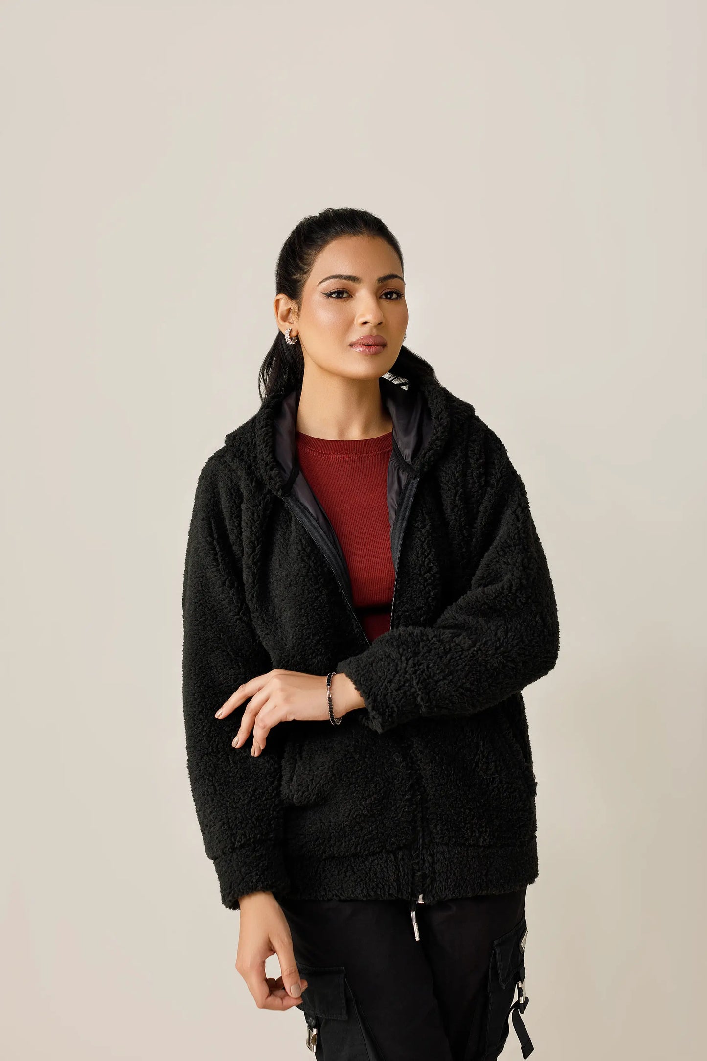 Decuir - Black Cute Fur zipper Hoodie