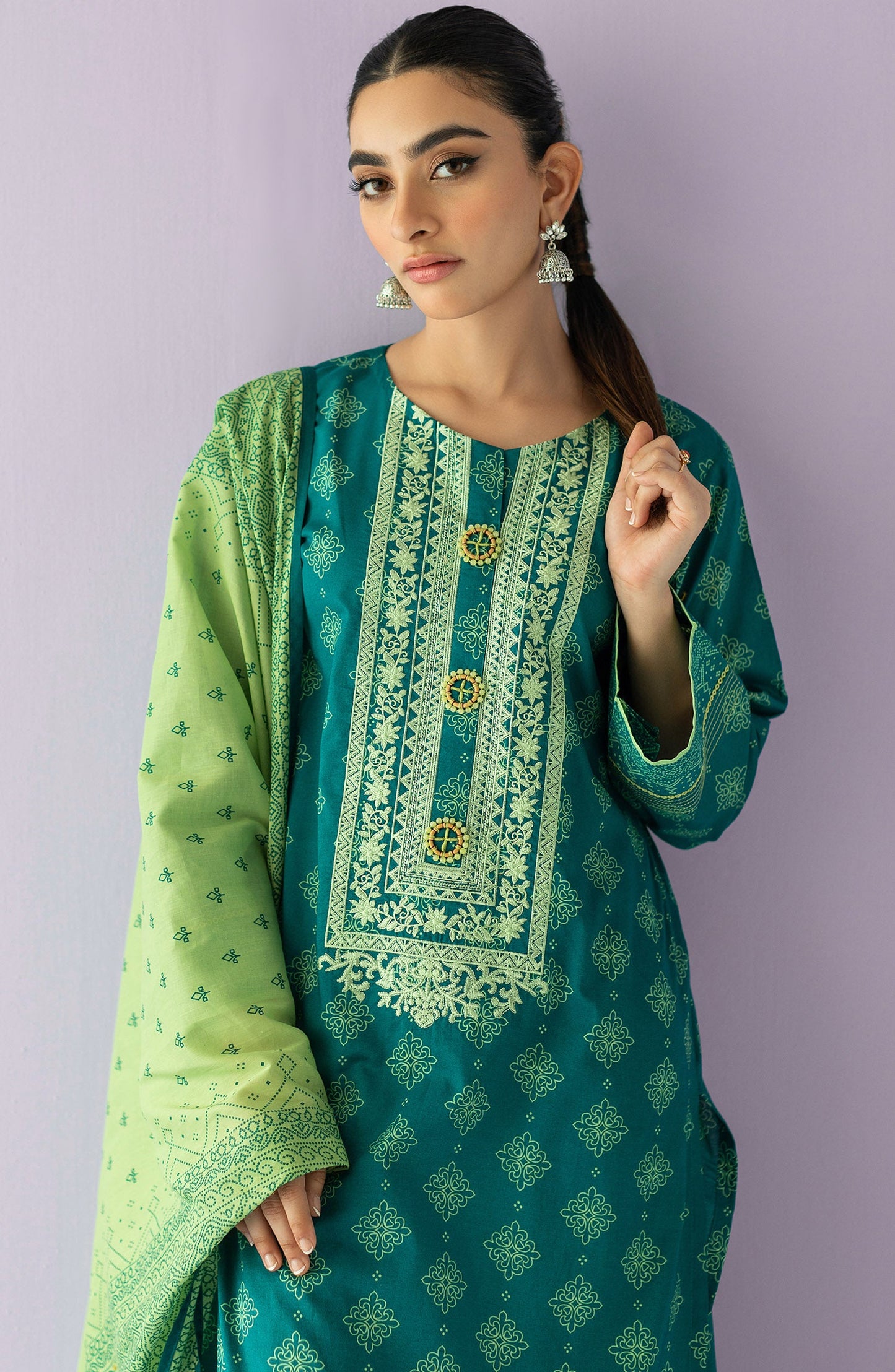 Orient - Unstitched 2 Piece Embroidered Lawn Shirt and Lawn Dupatta