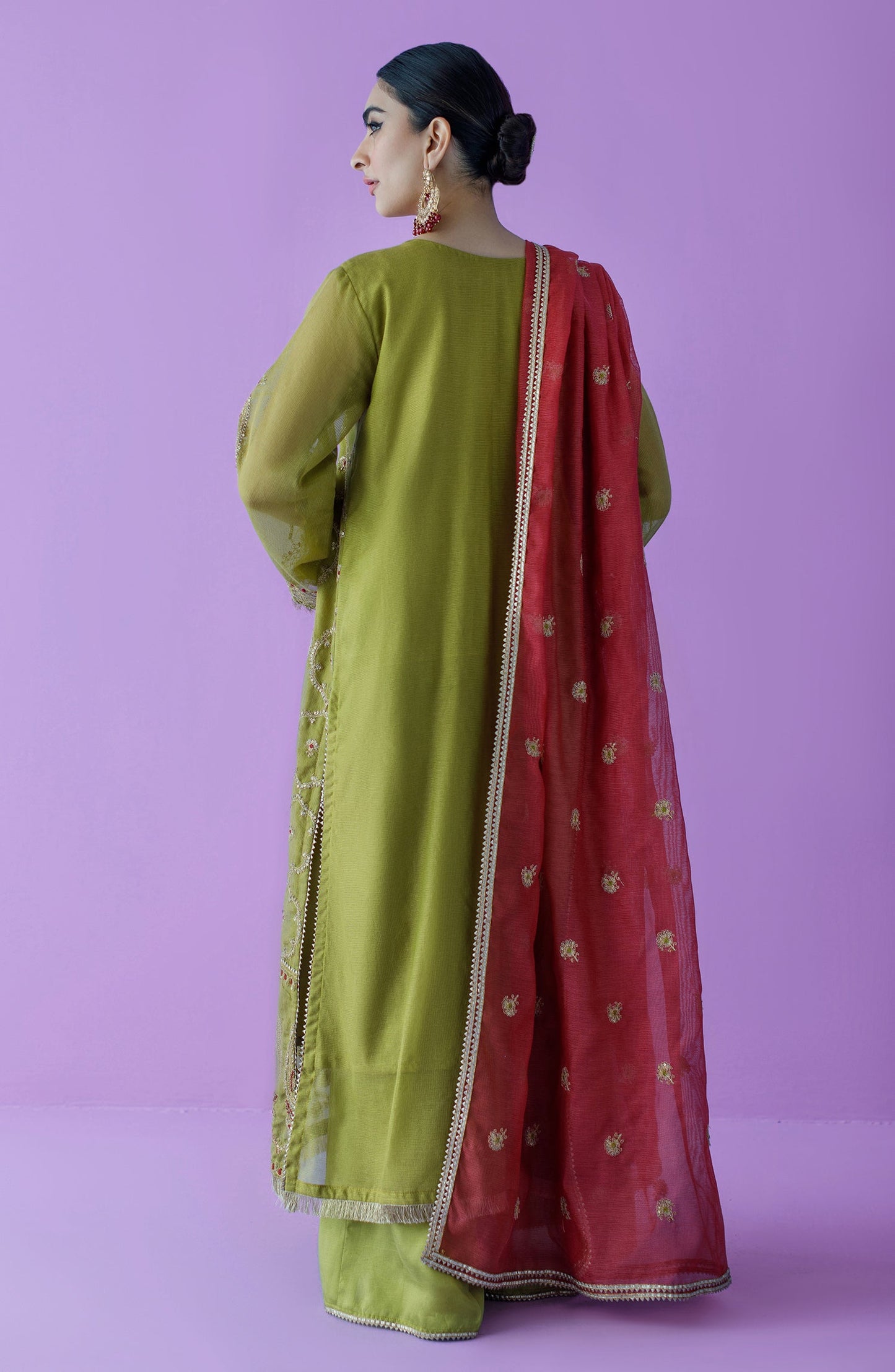 Orient - Unstitched 3 Piece Embroidered Khaddi Net Shirt , Raw Silk Pant and Khaddi Net Dupatta