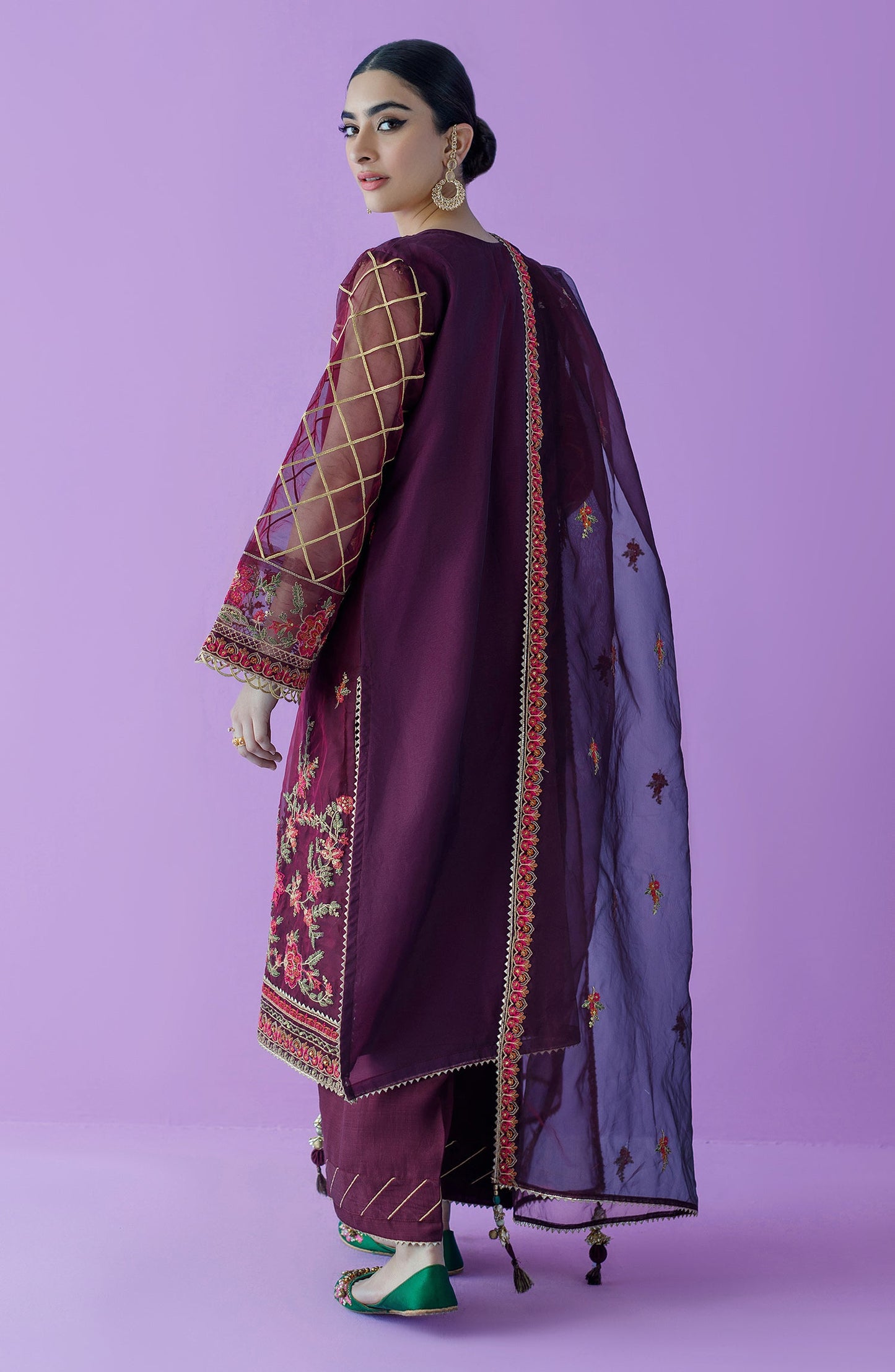 Orient - Unstitched 3 Piece Embroidered Organza Shirt , Raw Silk Pant and Organza Dupatta
