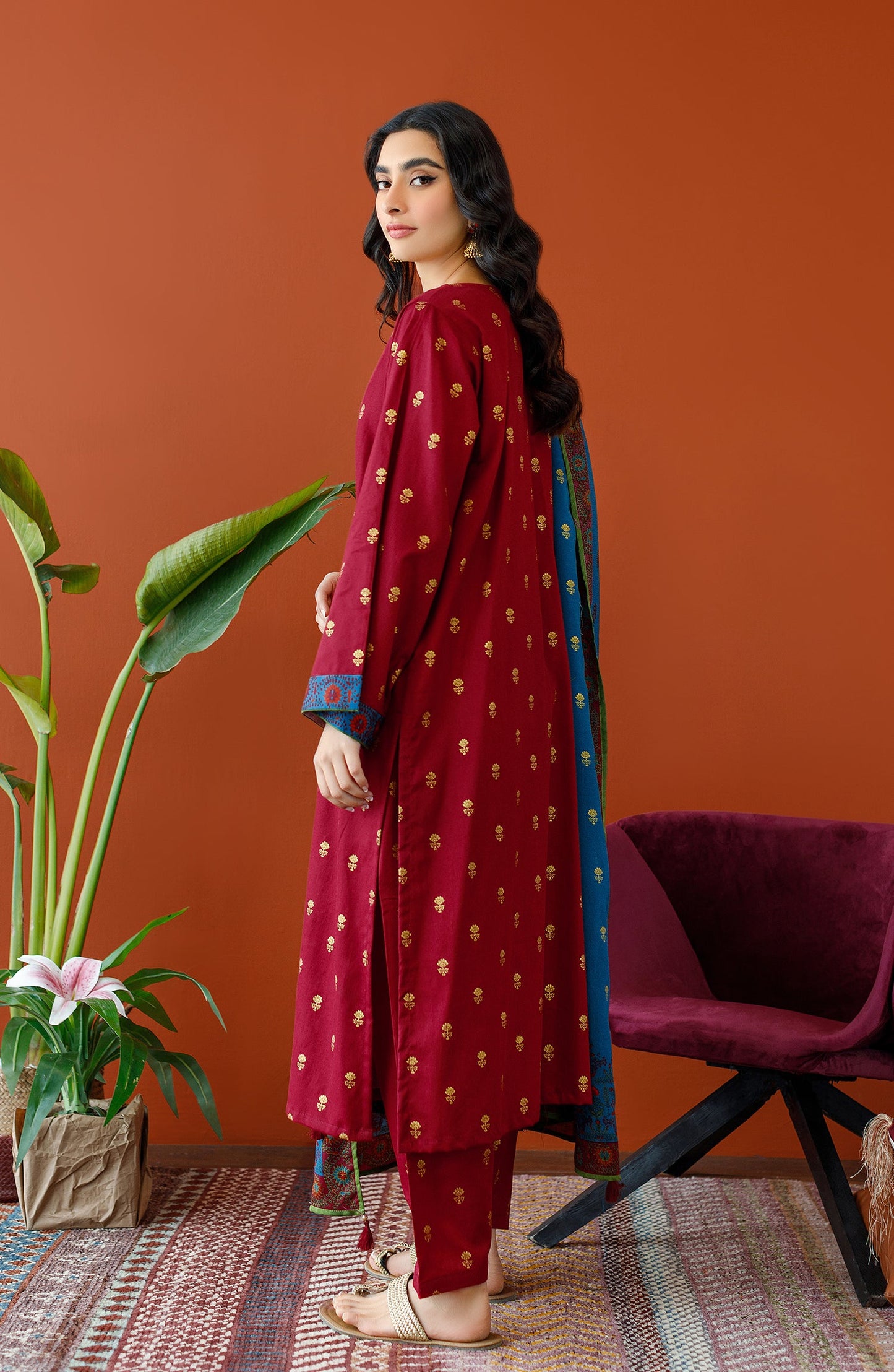 Orient - Unstitched 3 Piece Embroidered Cottel Shirt , Cottel Pant and Cottel Dupatta