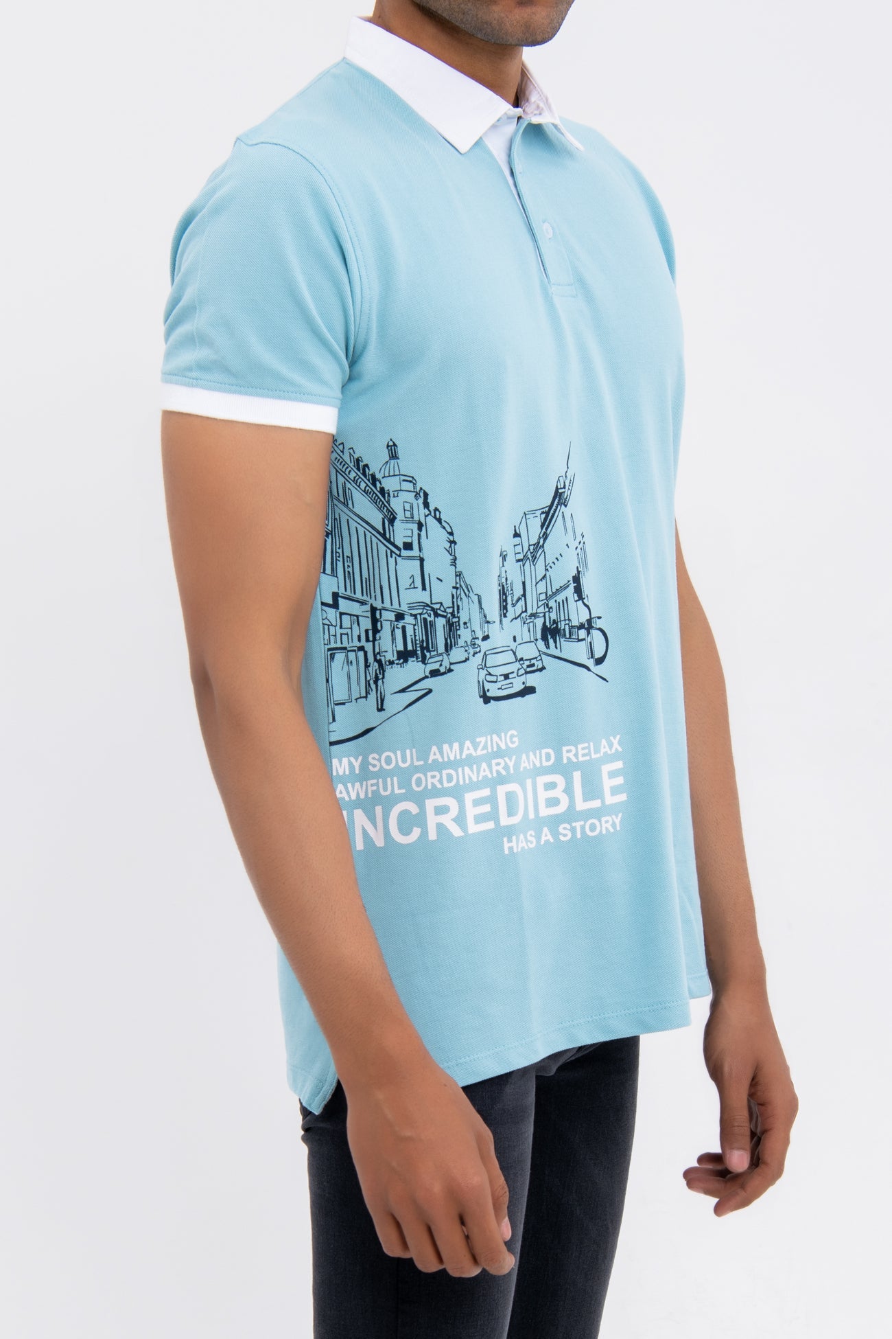 BTW - CONTRAST COLLAR PRINTED POLO