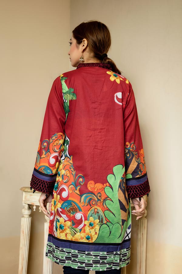 Adan's Libas - Crimson- Stitched Lawn Kurti