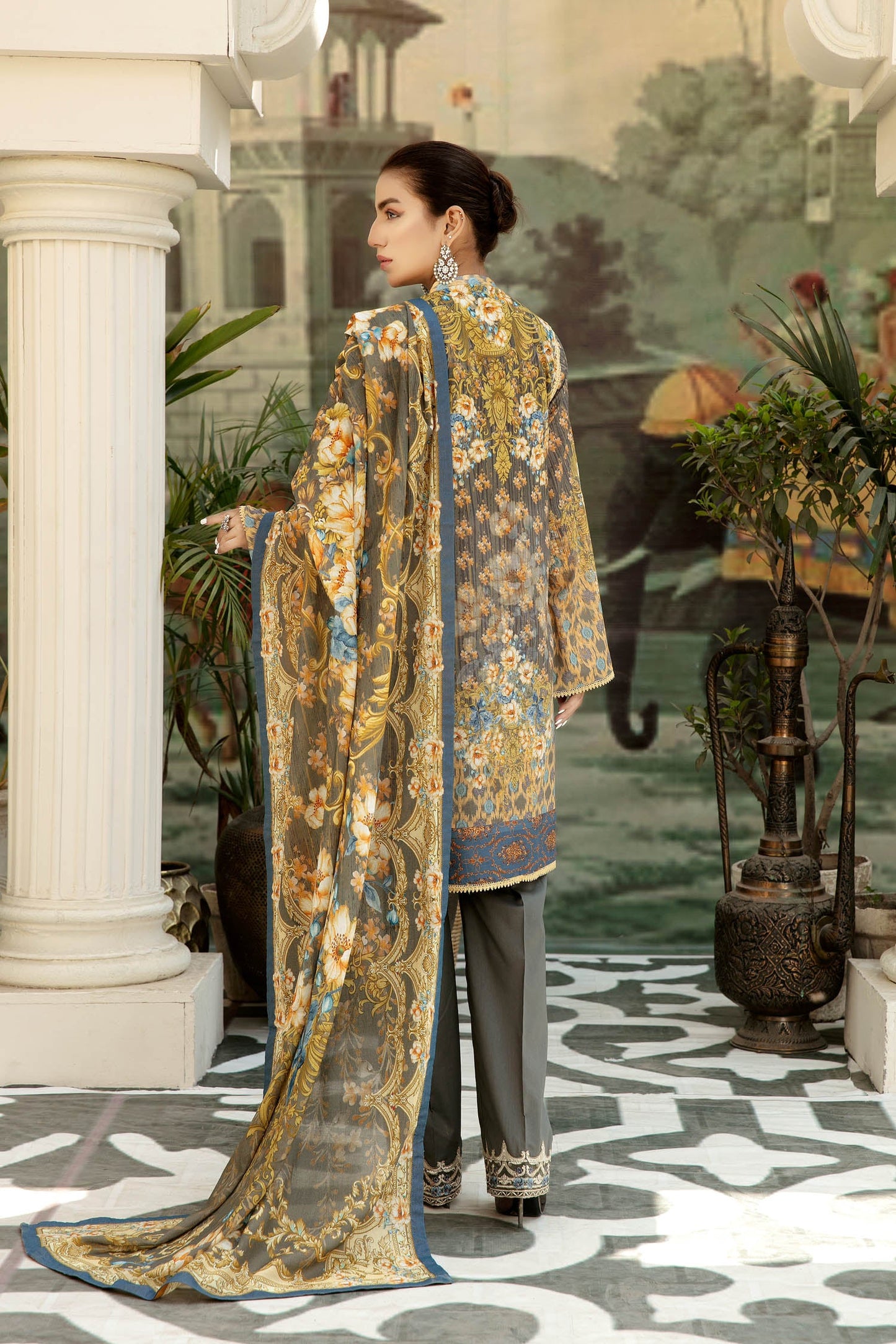 Adan's Libas - Crown Grey - Digital Printed & Embroidered Lawn 3PC