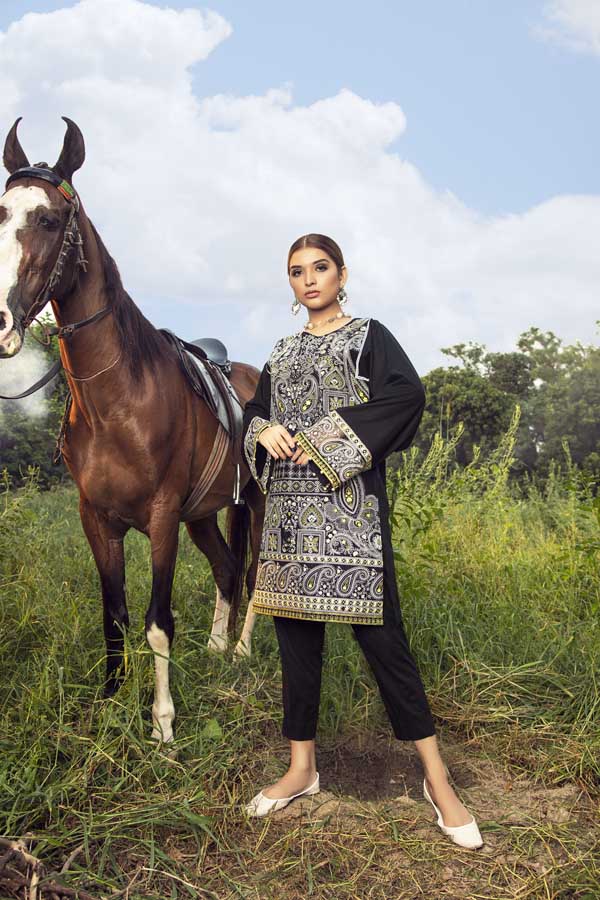 Adan's Libas - Deceitful Black - Premium Embroidered Jacquard Unstiched Lawn Kurti