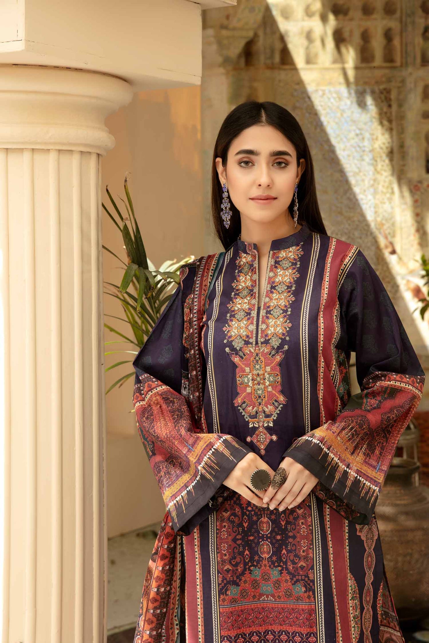 Adan's Libas - Dark Win - Digital Printed & Embroidered Lawn 3 piece