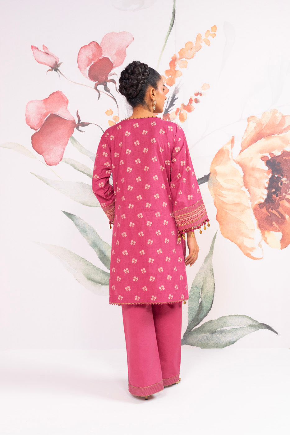 2 Pc Embroidered Cambric Suit With Cambric Trouser