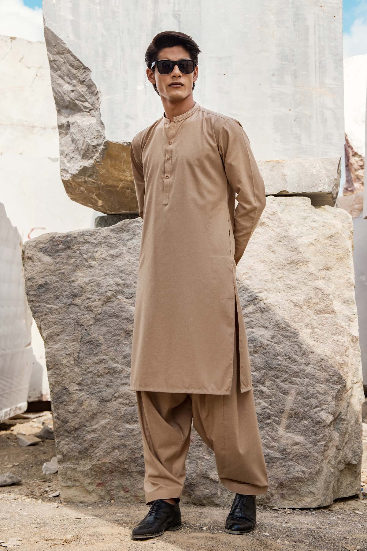 Dyed Embroidered Blended Kurta Shalwar