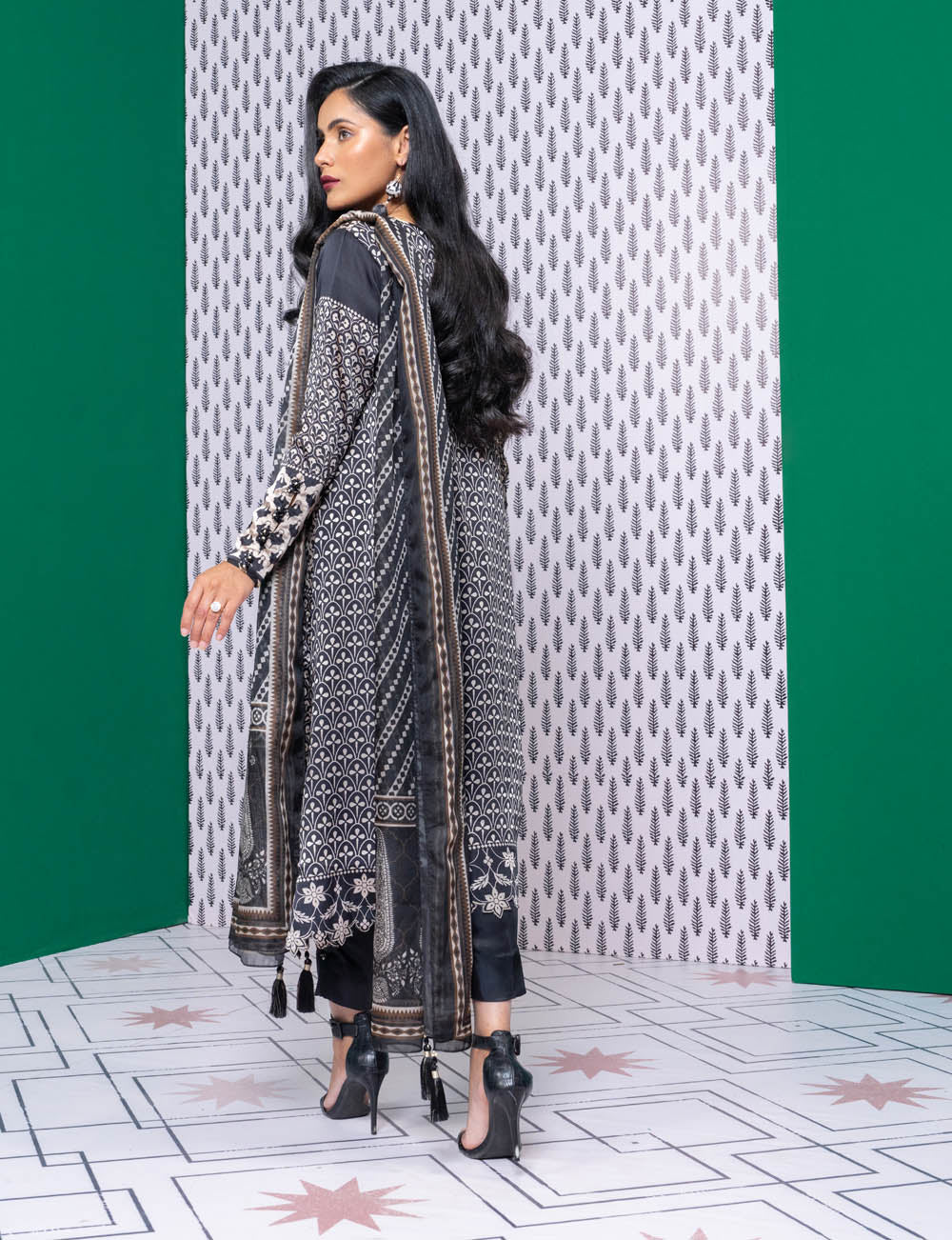 Three Piece Printed Chamois Silk Suit With Tissue Silk Dupatta