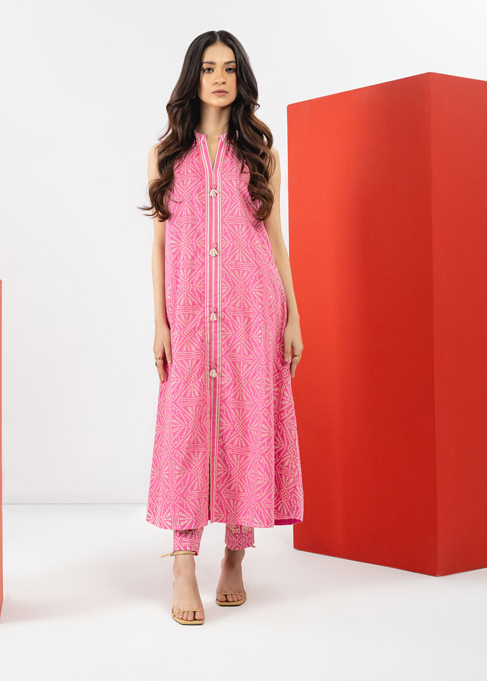 2 Pc Printed Cambric Suit With Cambric Trouser