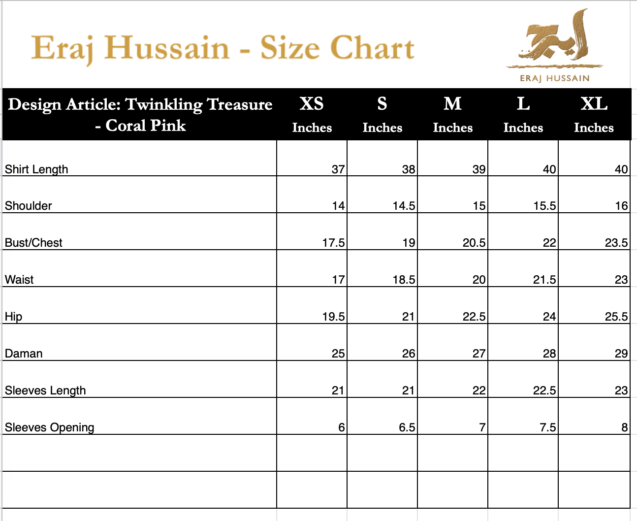 Eraj Hussain - Twinkling Treasure - Coral Pink - Stitched