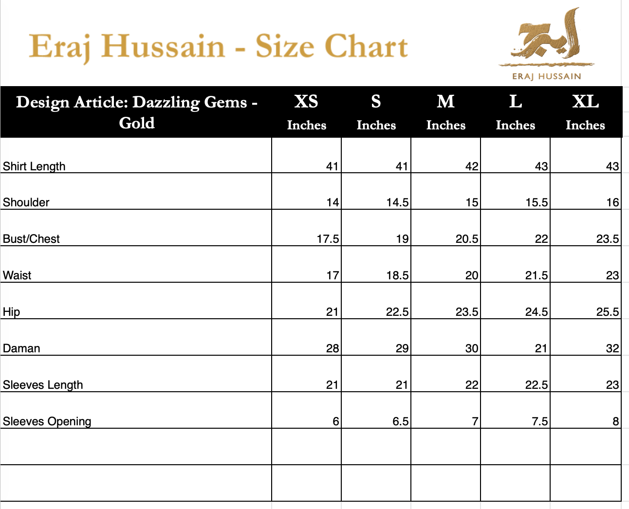 Eraj Hussain - Dazzling Gems Gold - Stitched