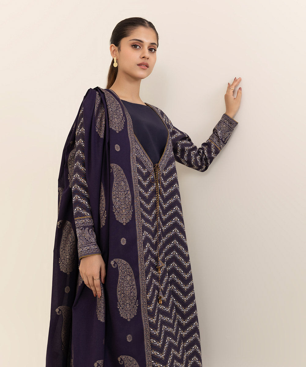 Sapphire - 3 Piece - Printed Zari Khaddar Suit