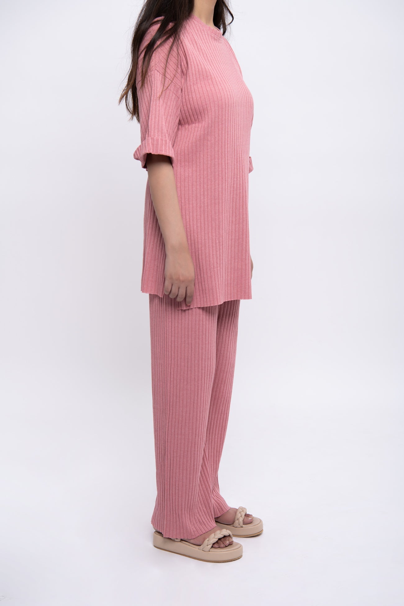 BTW - TEXTURED/ RIB KNIT SHIRT AND TROUSER