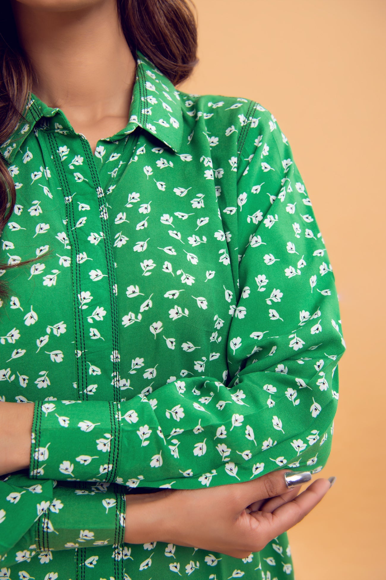 BTW - PRINTED FORAL TUNIC IN GREEN