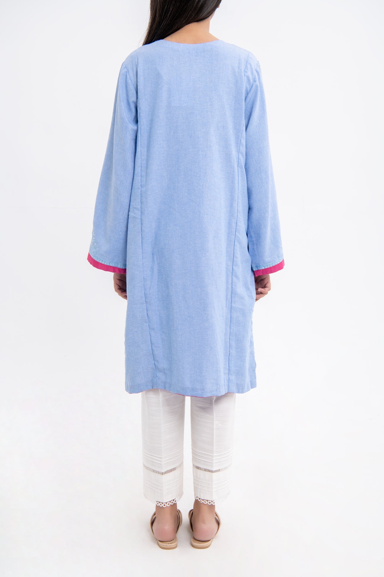 BTW - CHAMBRAY EMBROIDERED SHIRT WITH PANEL DETAIL