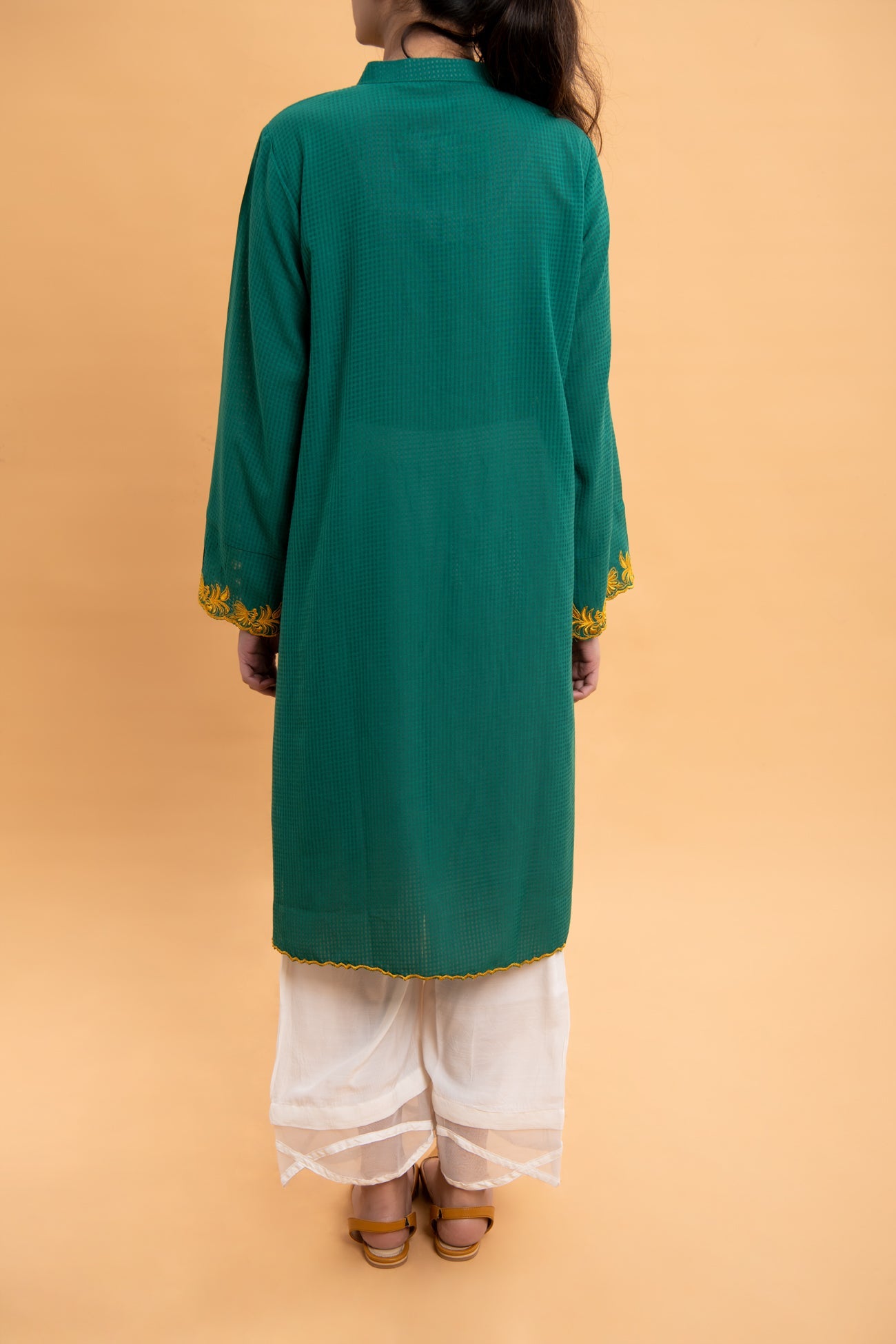 BTW - CHECKERED GEORGETTE EMBROIDERED SHIRT