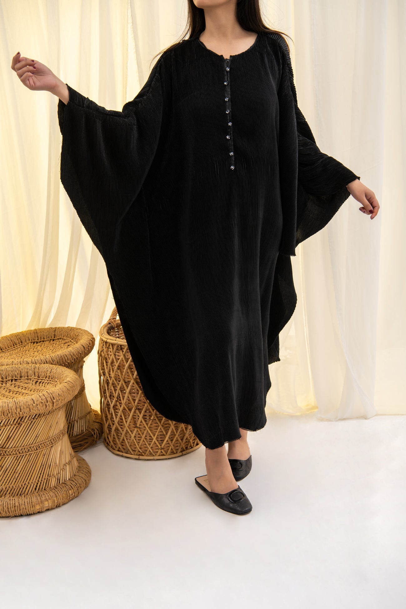 BTW - PLEATED BATWING DRESS