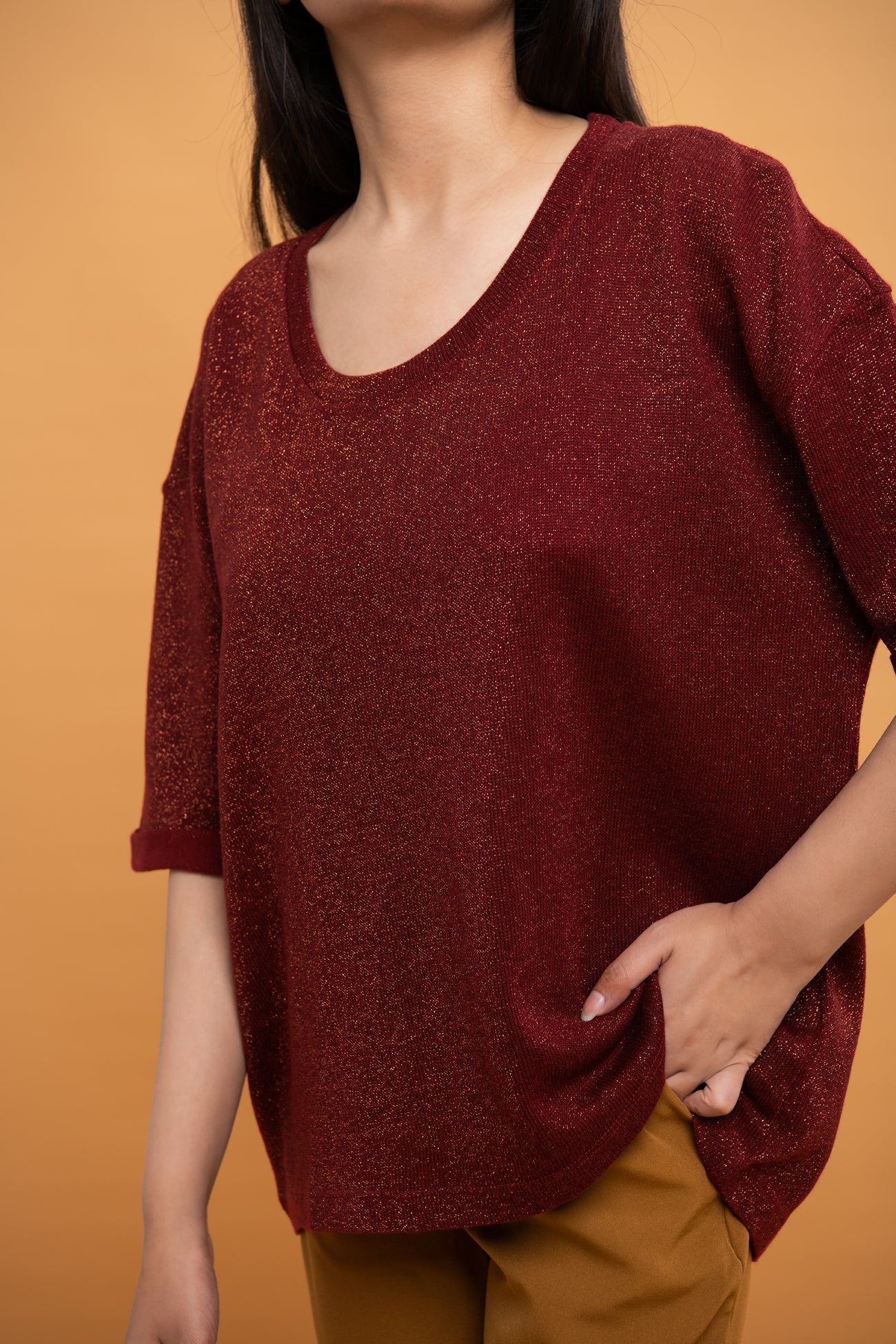 BTW - MAROON TEXTURED TOP