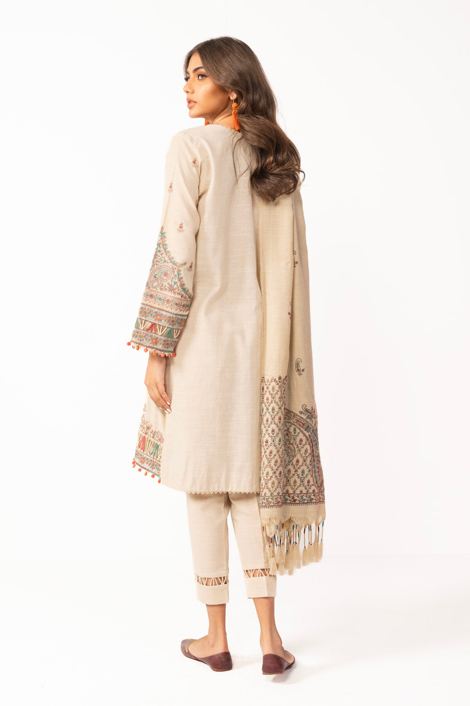 3 Pc Embroidered Khaddar Suit With Shawl