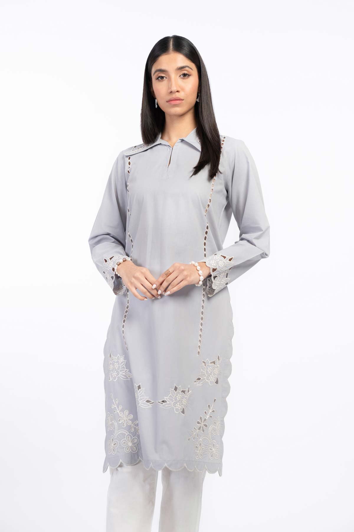 Dyed Embroidered Cambric Kurti