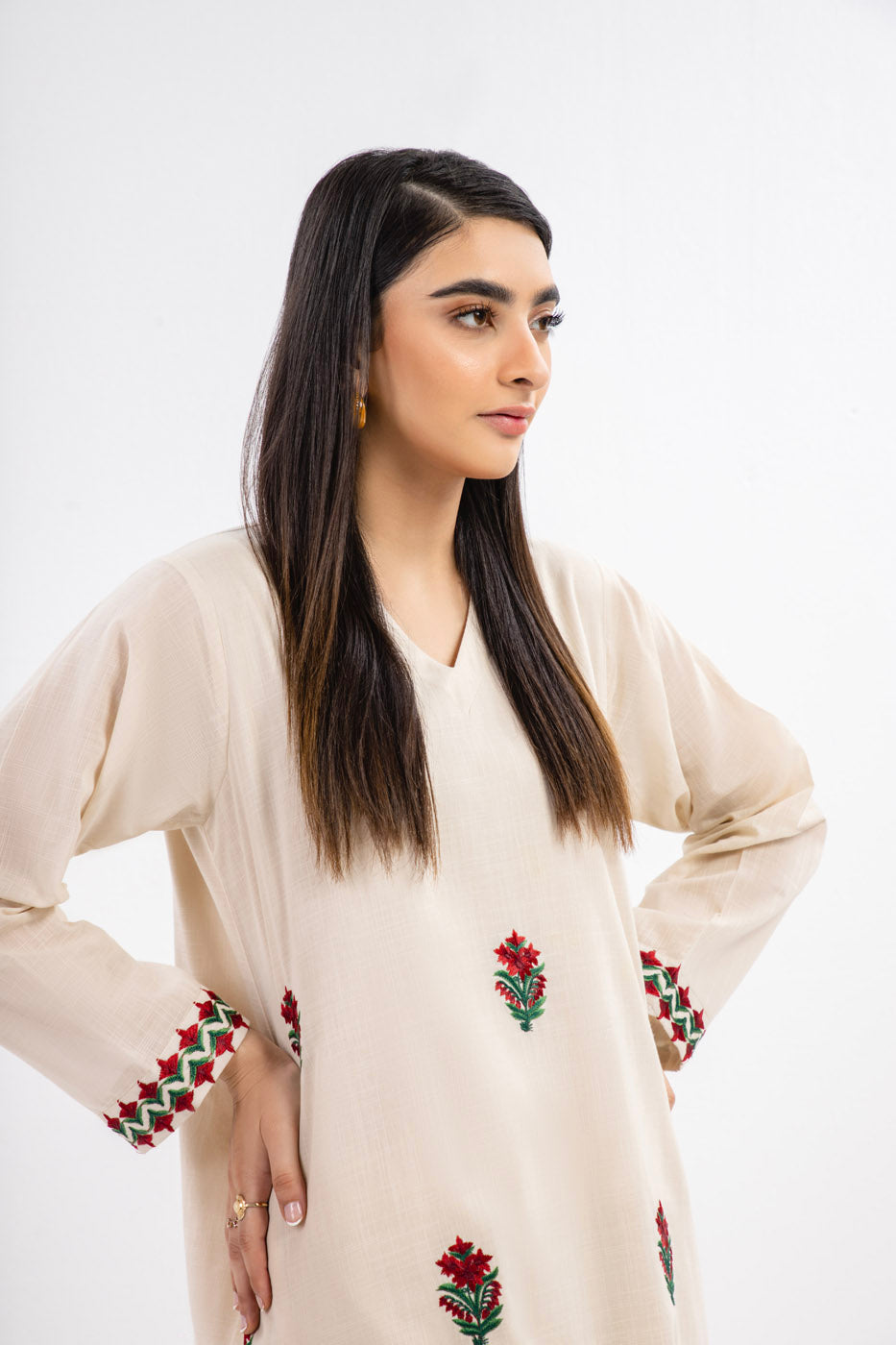 Embroidered Slub Lawn Kurti